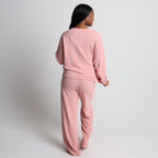 pink wide leg slub set