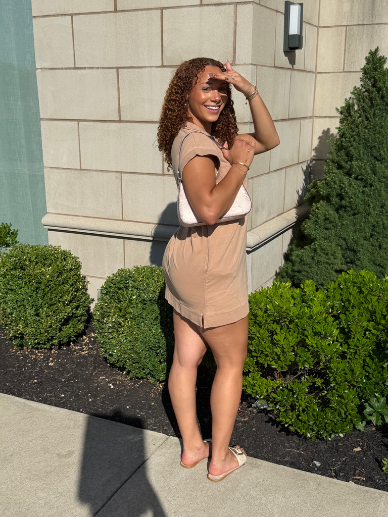 Half zip mock neck mini dress
