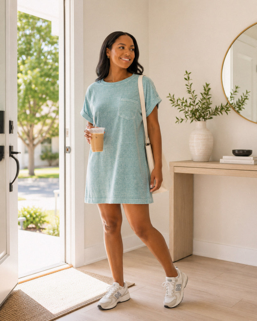 Dusty teal acid wash dress
