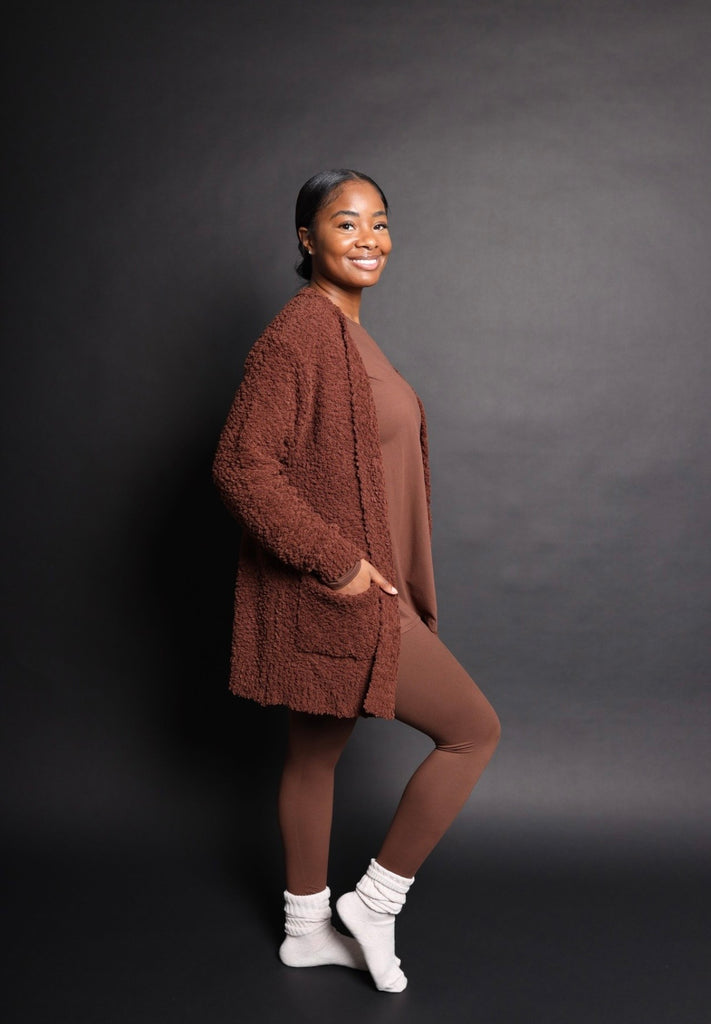 Brown popcorn cardigan sweater