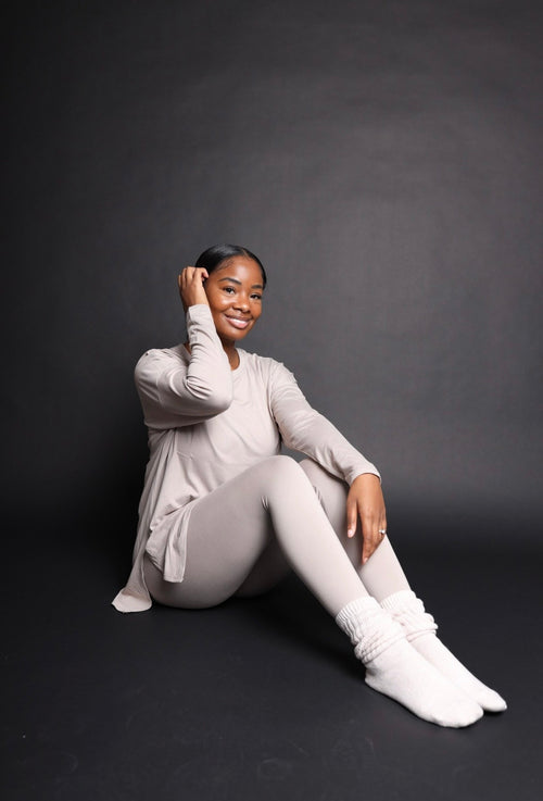 Ash mocha long sleeve microfiber legging set