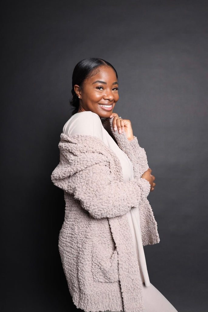 Ash mocha popcorn cardigan sweater