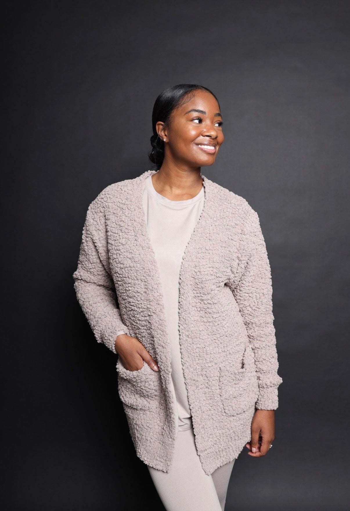 Ash mocha popcorn cardigan sweater