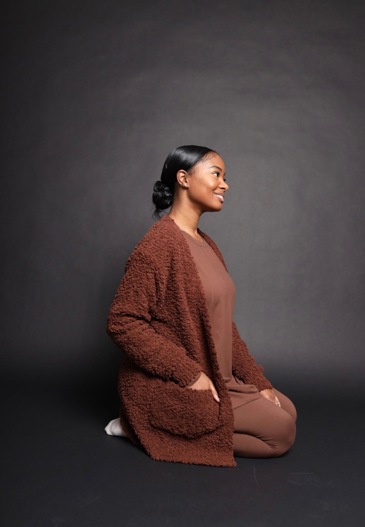 Brown popcorn cardigan sweater