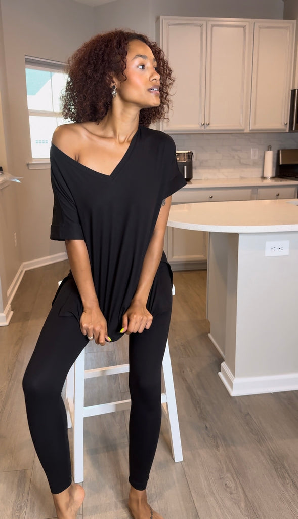 Black microfiber short sleeve set