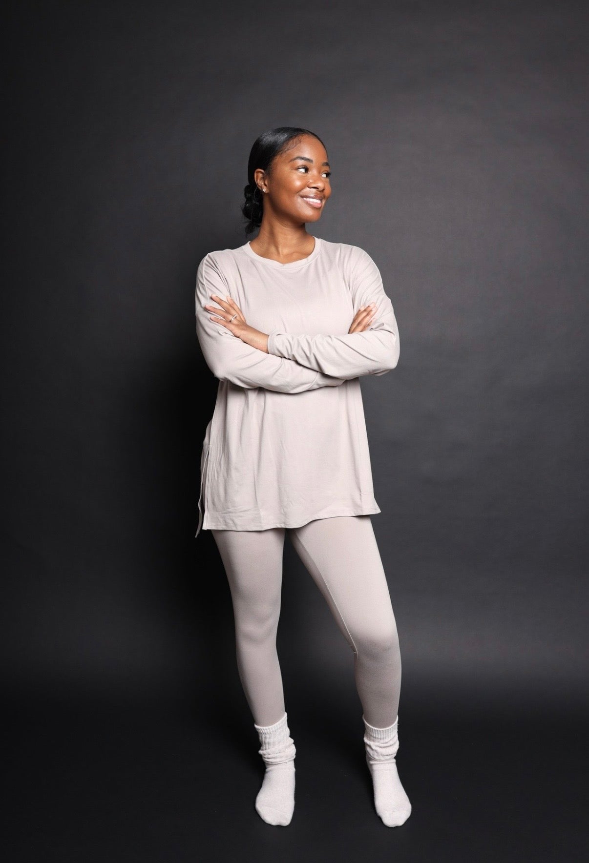 Ash mocha long sleeve microfiber legging set