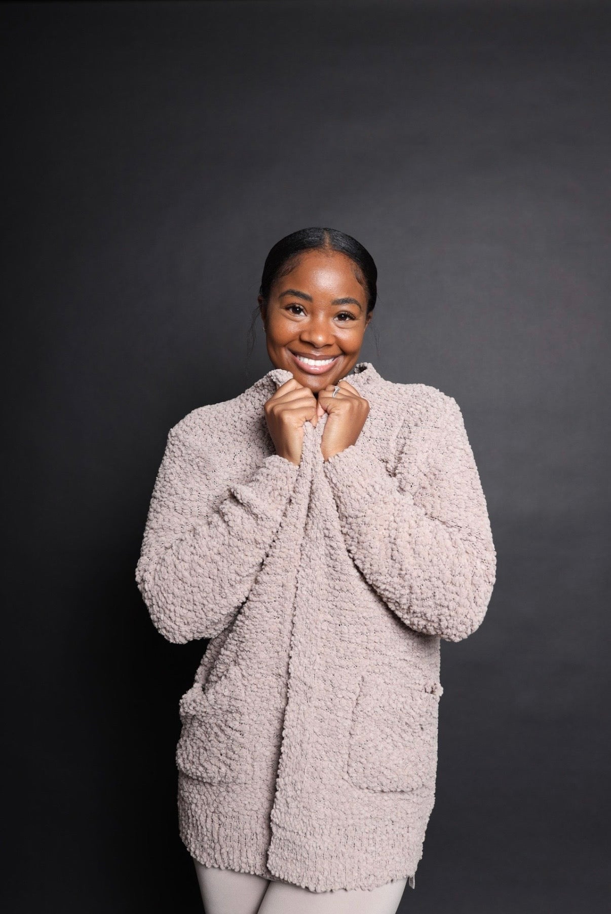 Ash mocha popcorn cardigan sweater