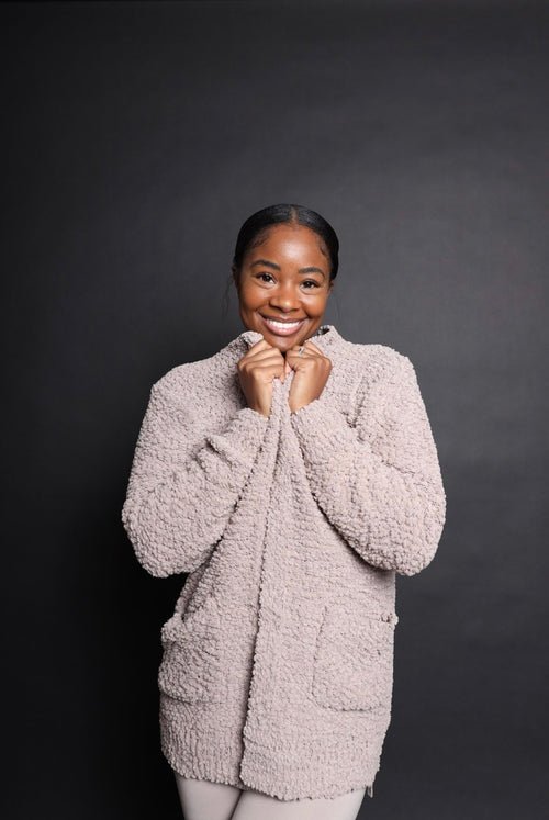 Ash mocha popcorn cardigan sweater