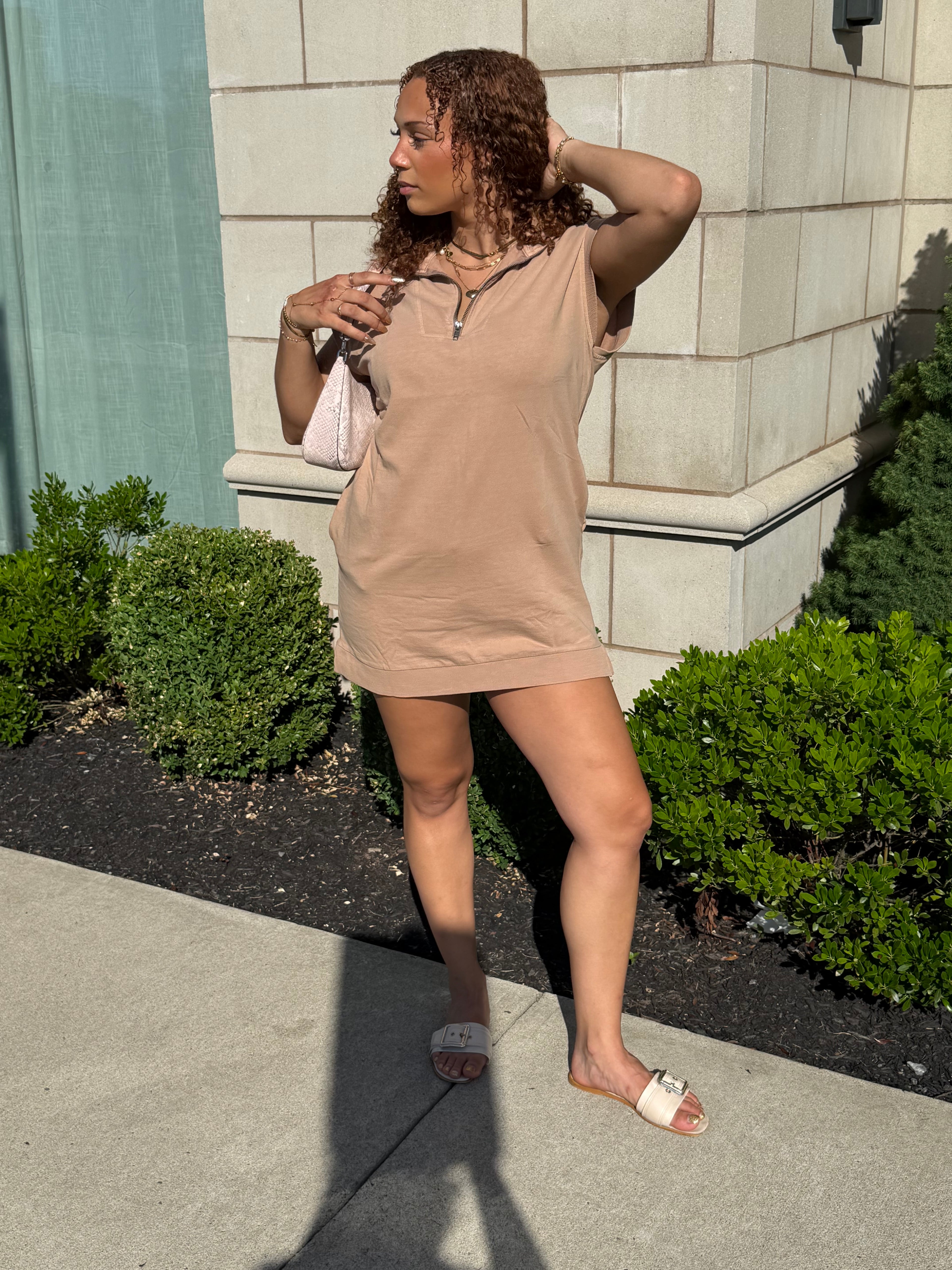 Half zip mock neck mini dress