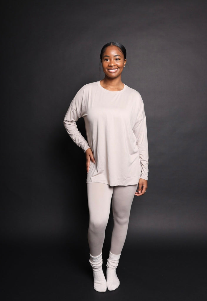 Ash mocha long sleeve microfiber legging set