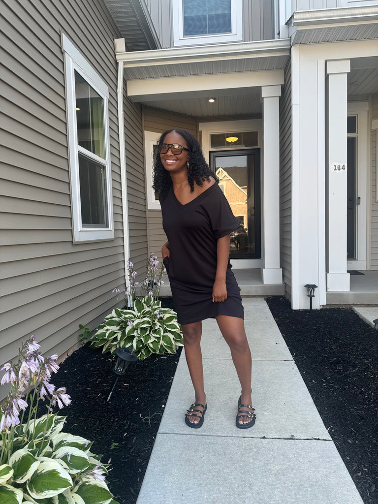 Black micro-fiber dress
