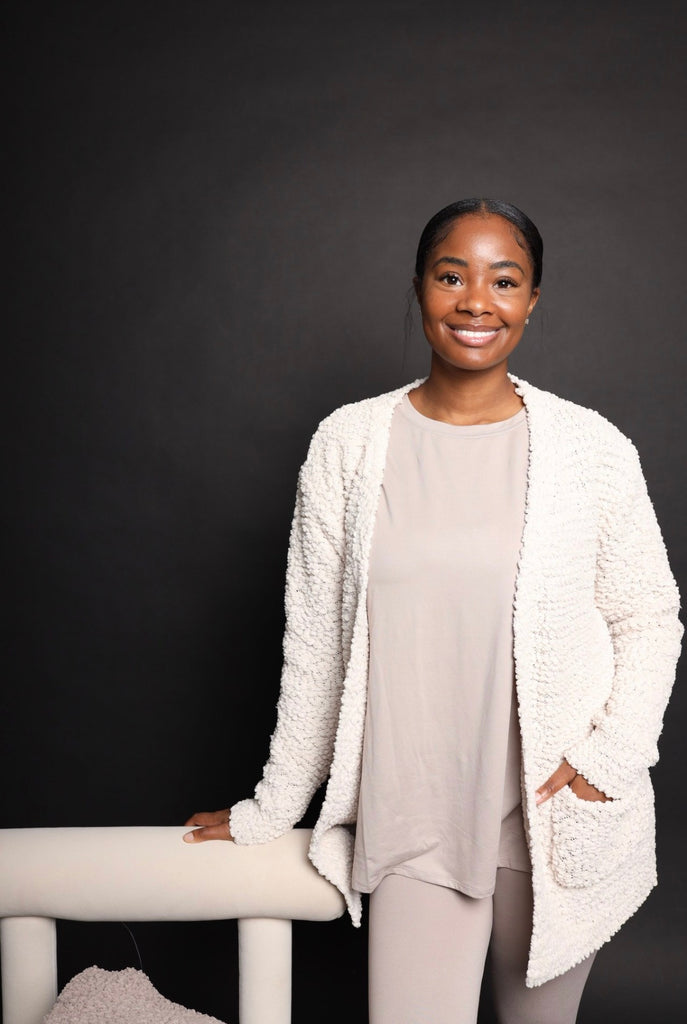 sand beige popcorn cardigan sweater