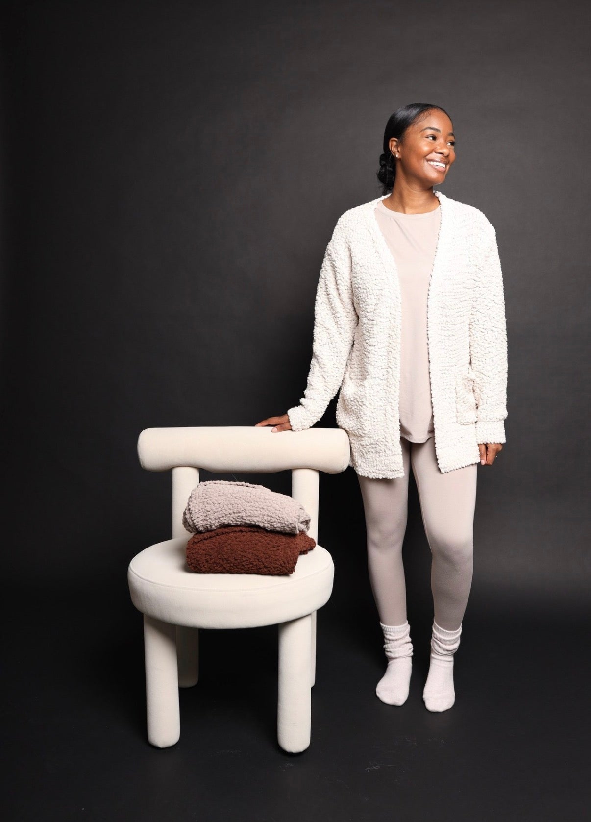 sand beige popcorn cardigan sweater