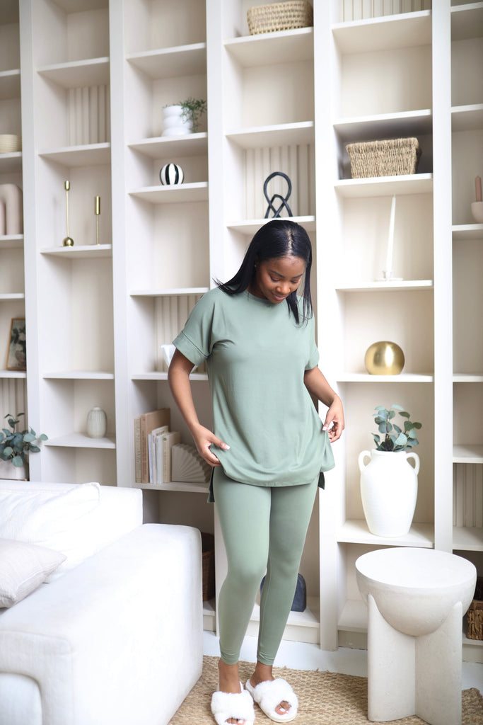 Olive green micro-fiber legging set