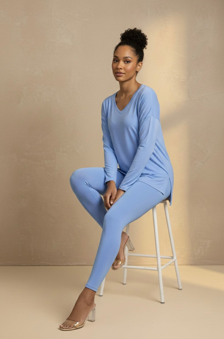 California blue micro-fiber legging set