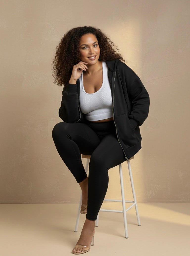 Black over-sized fleece lined hoodie