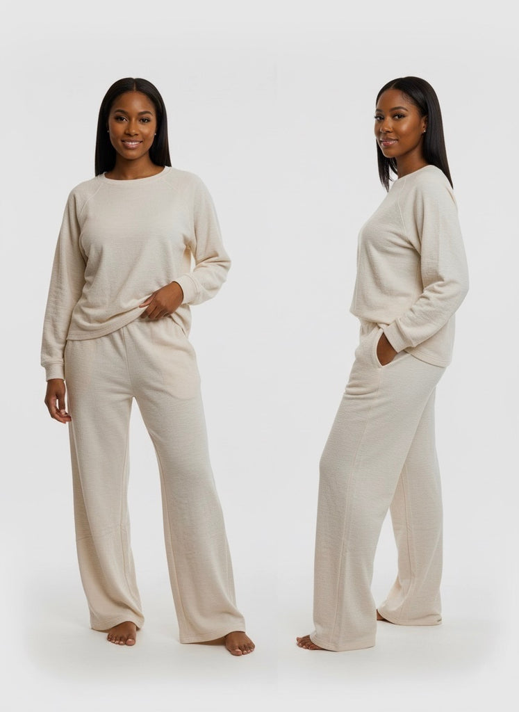 Slub long sleeve and wide leg two piece set