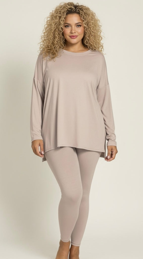 Ash mocha long sleeve microfiber legging set