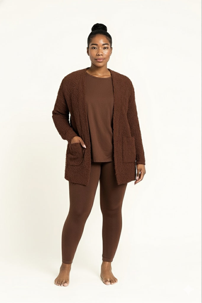 Brown popcorn cardigan sweater