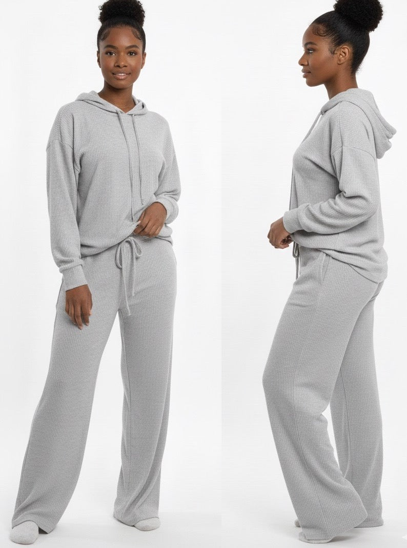Ribbed wide-leg pant set