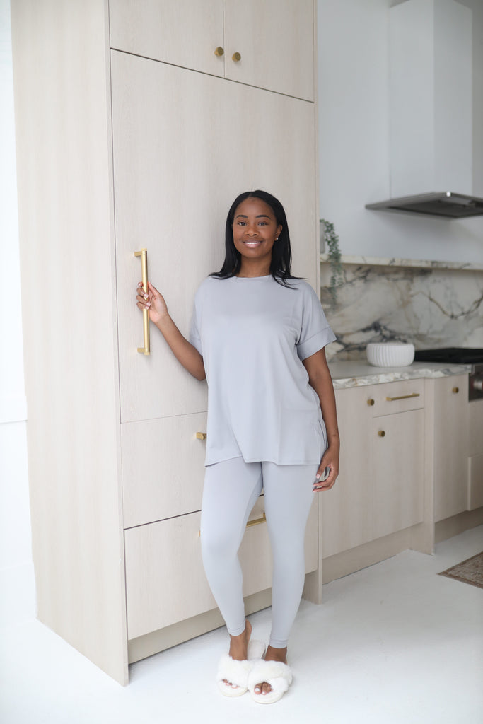 Gray micro-fiber legging set