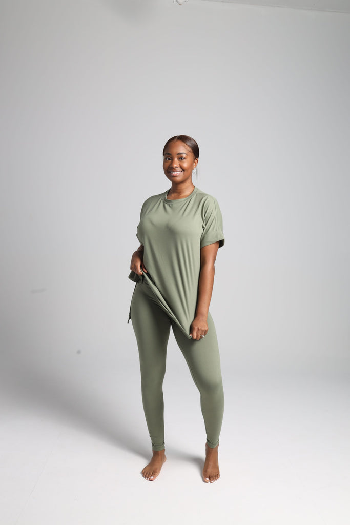 Olive green micro-fiber legging set